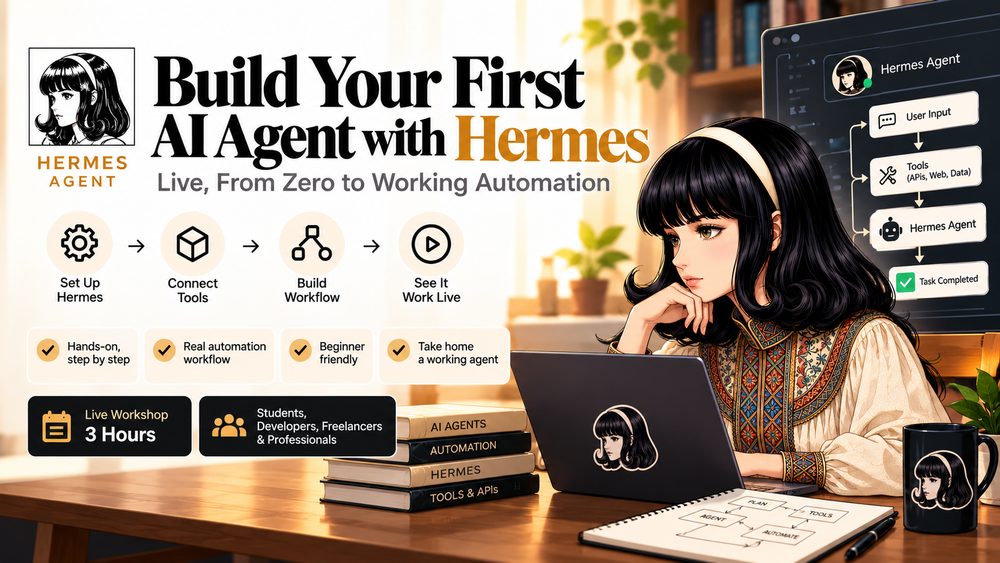 Build your own AI agent with Hermes in a live, beginner-friendly 3-hour workshop. Learn how to set up, customize, and automate a real task with your own AI agent.